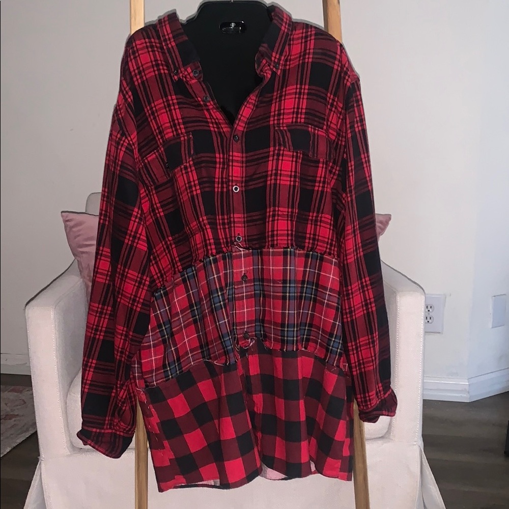 Red & Black Plaid flannel Button-Up one size fits all urban renewal NWT upcycled